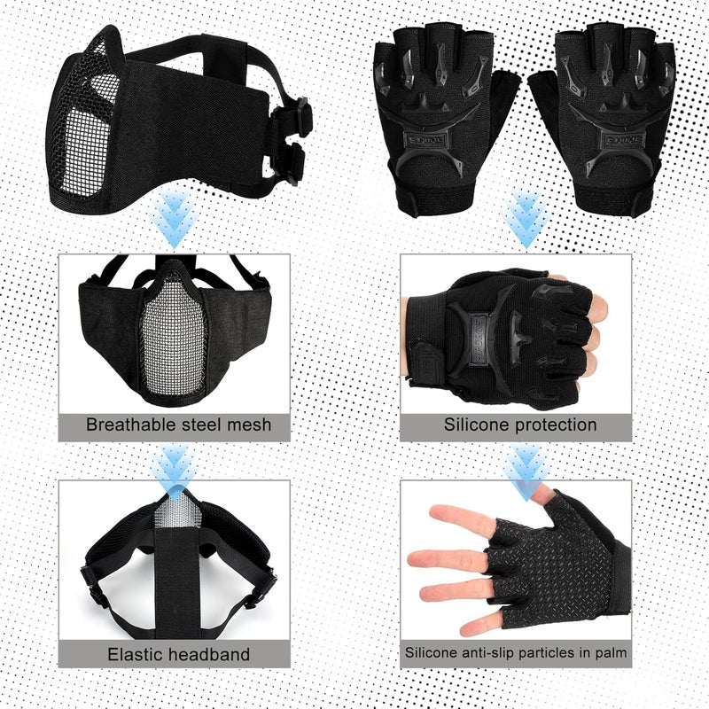 Cuffbow 4 Packs Tactical Vest Helmet Gloves Mask Set Paintball Vest Paintball Airsoft Fast Helmet Mask Gloves - Image 4